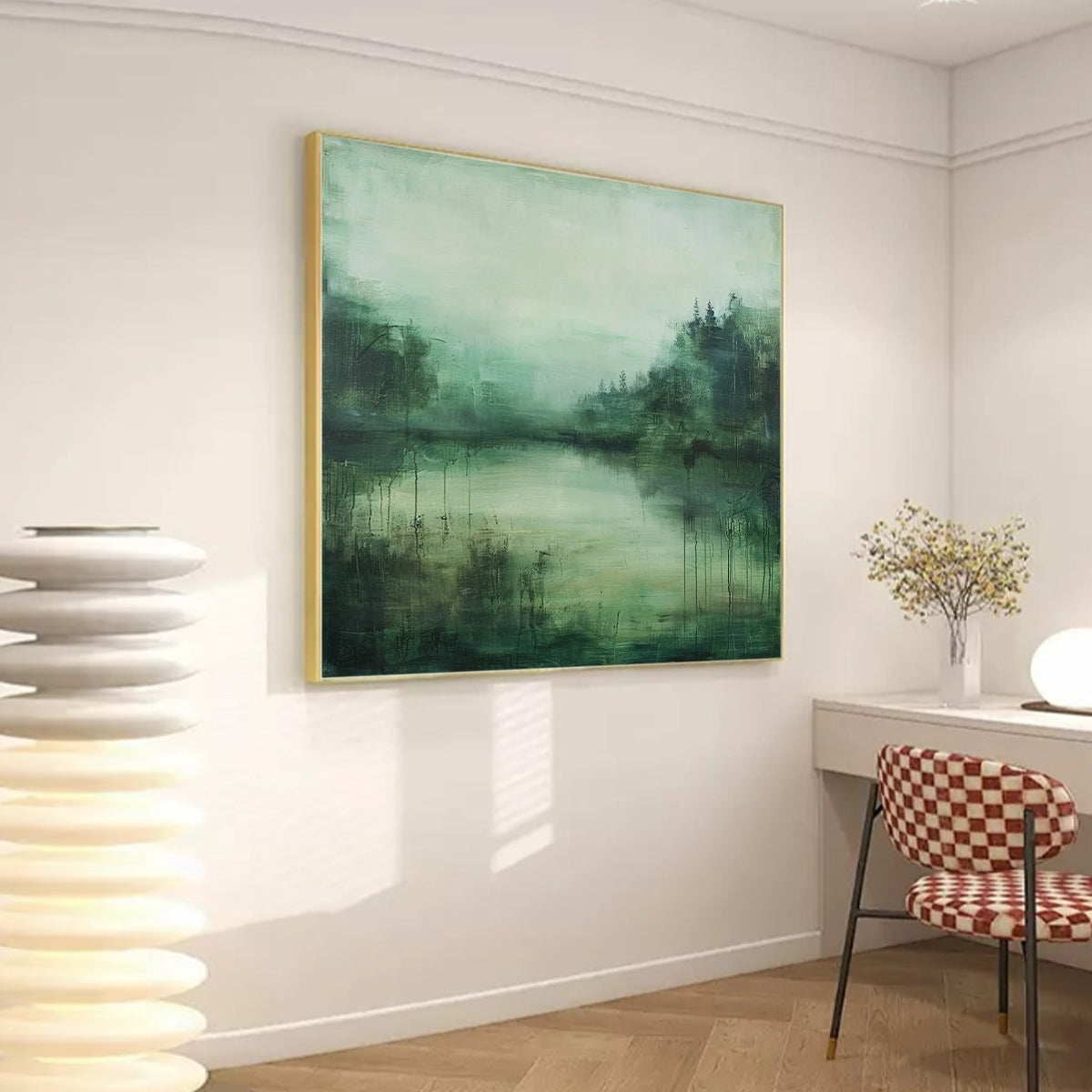 EMERALD MIST: Textured Abstract Forest Landscape Oil Painting