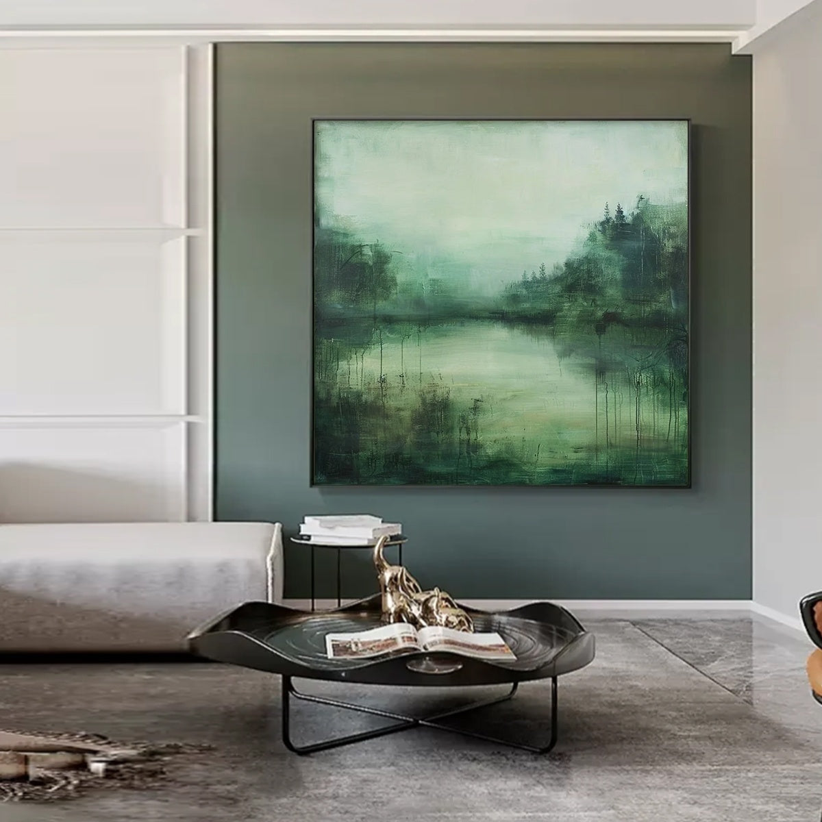 EMERALD MIST: Textured Abstract Forest Landscape Oil Painting