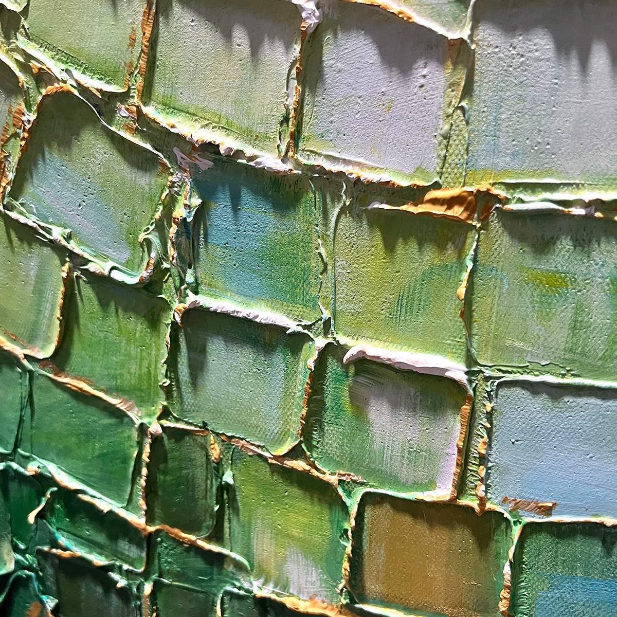EMERALD MOSAIC: Textured Abstract Green and Gold Oil Painting