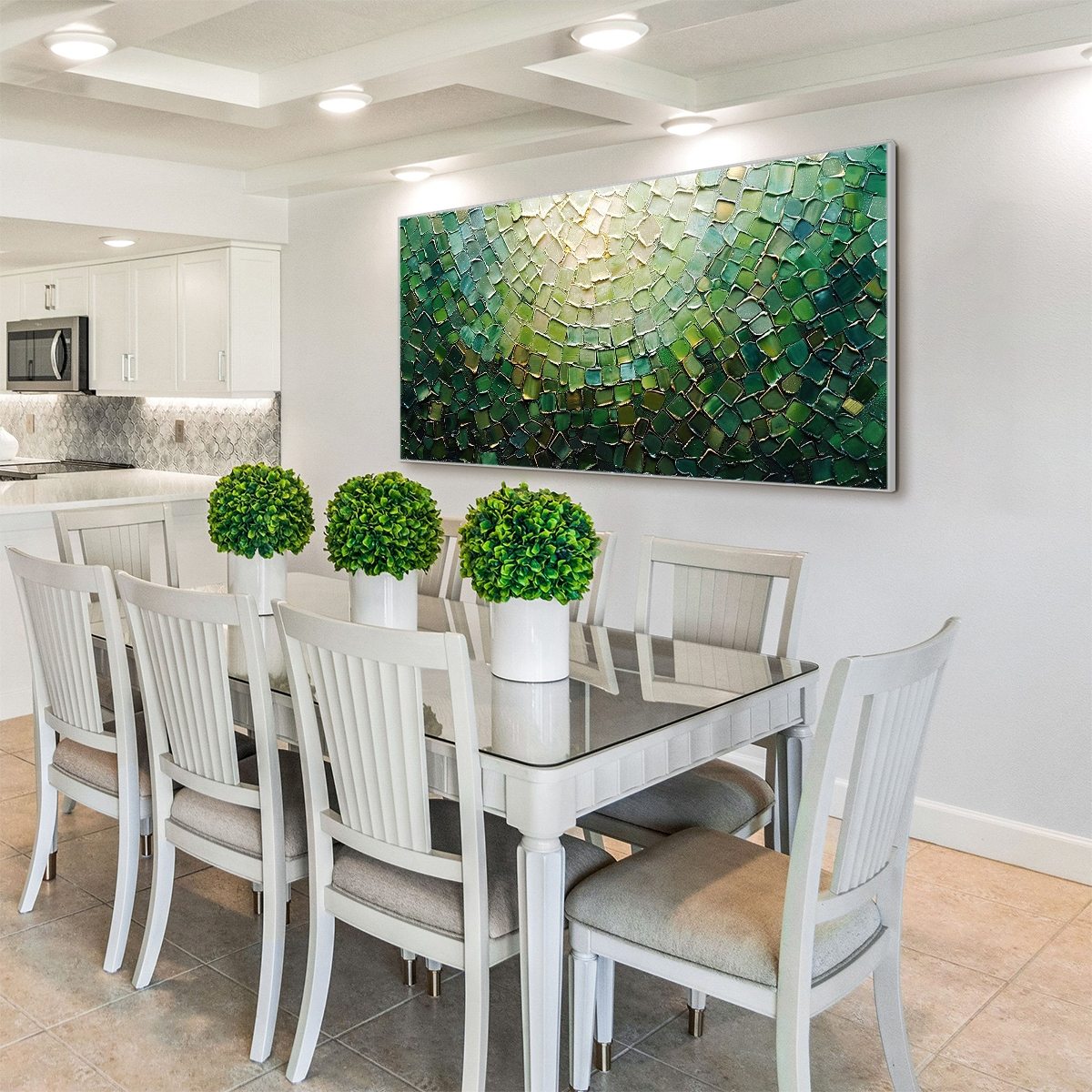 EMERALD MOSAIC: Textured Abstract Green and Gold Oil Painting