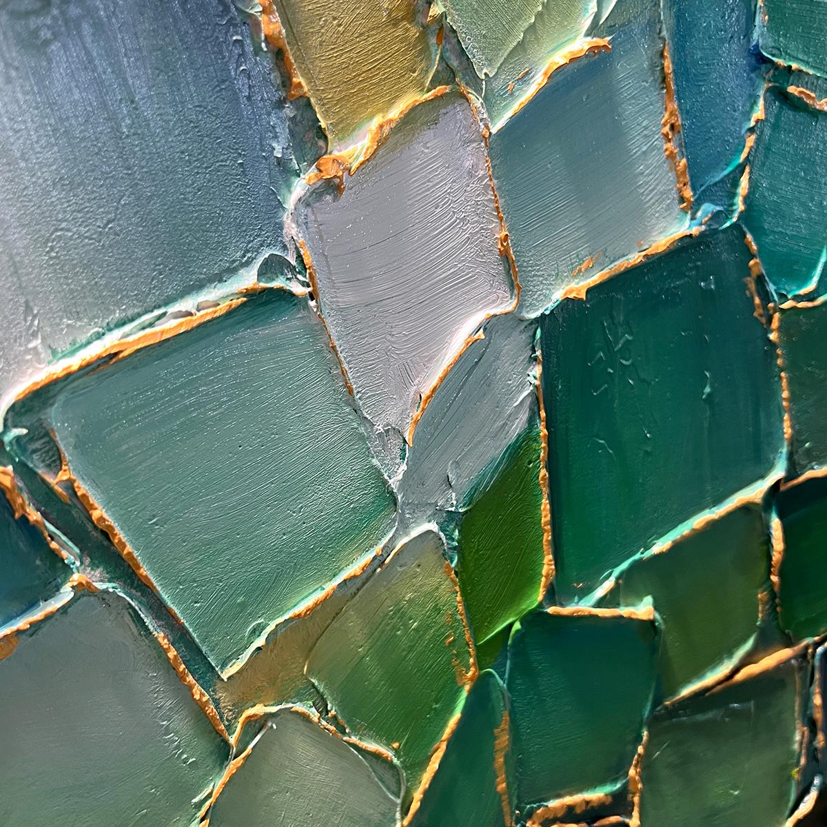 Emerald Mosaic: Original Textured Abstract Landscape Oil Painting