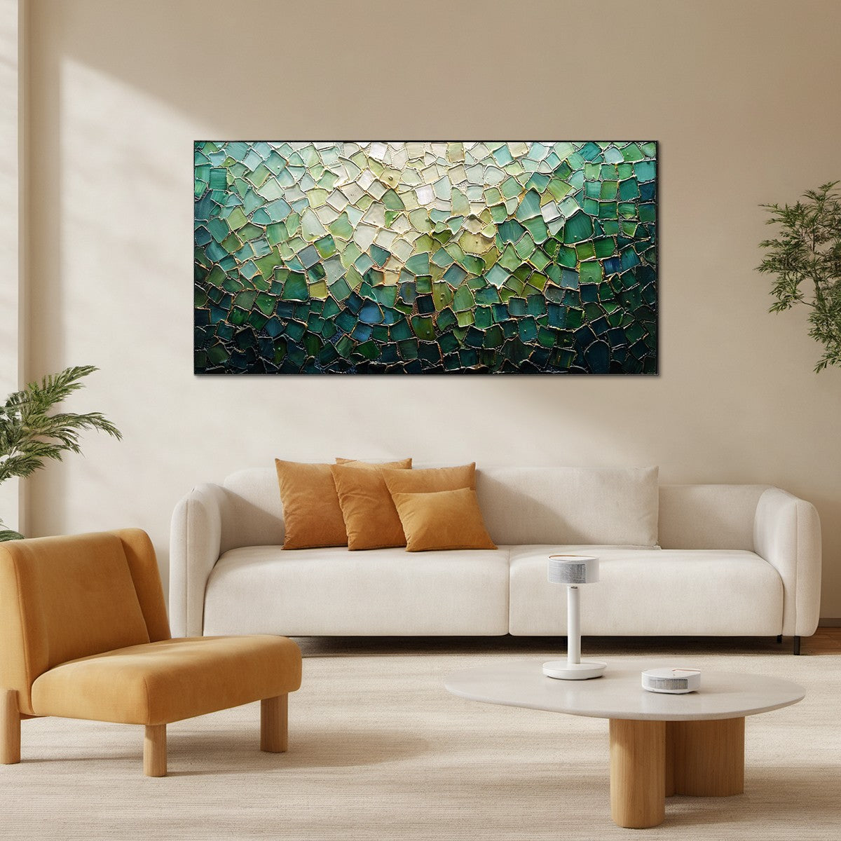 Emerald Mosaic: Original Textured Abstract Landscape Oil Painting