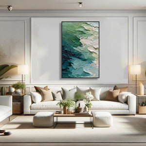 EMERALD TIDE: Textured Wabi Sabi Abstract Painting