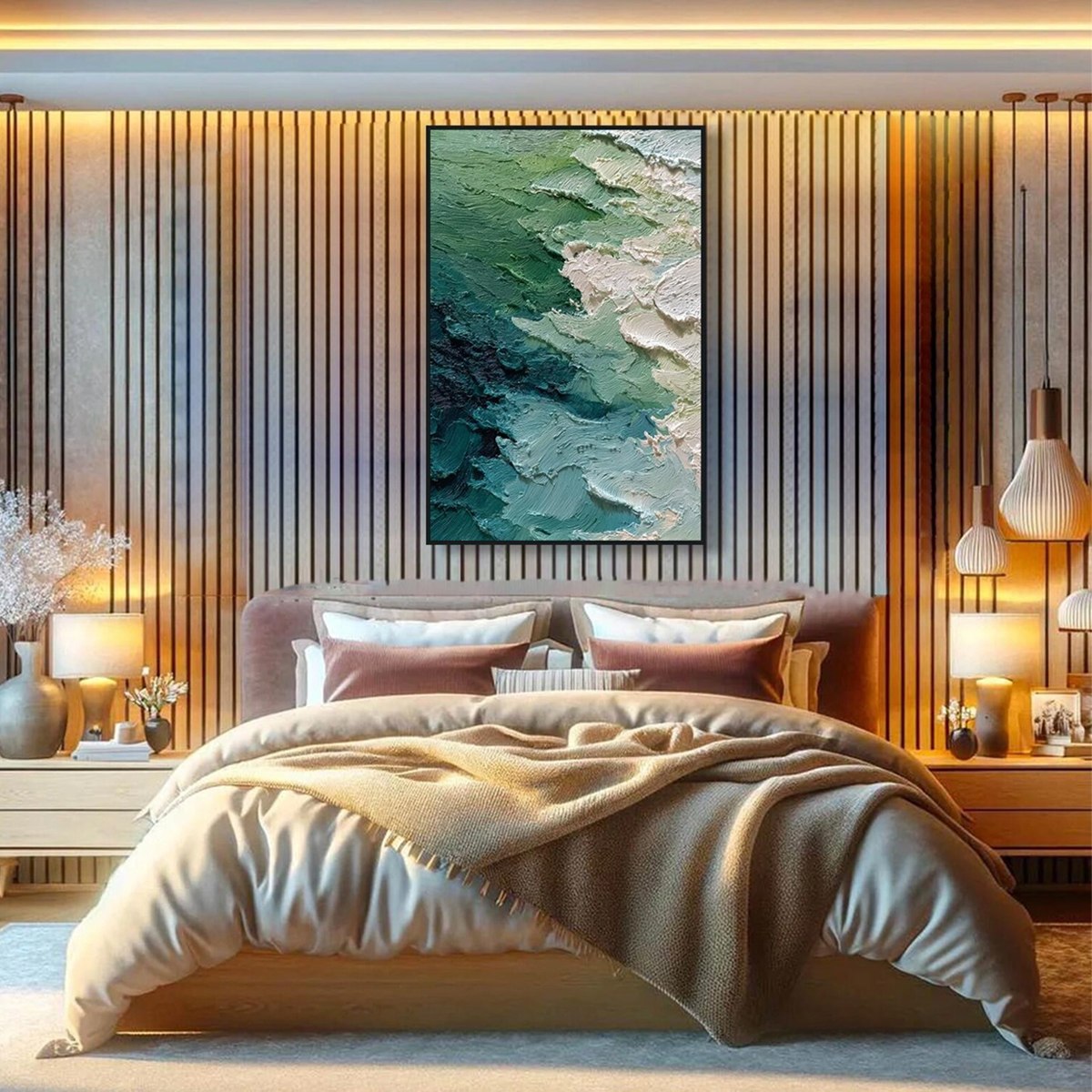 EMERALD TIDE: Textured Wabi Sabi Abstract Painting