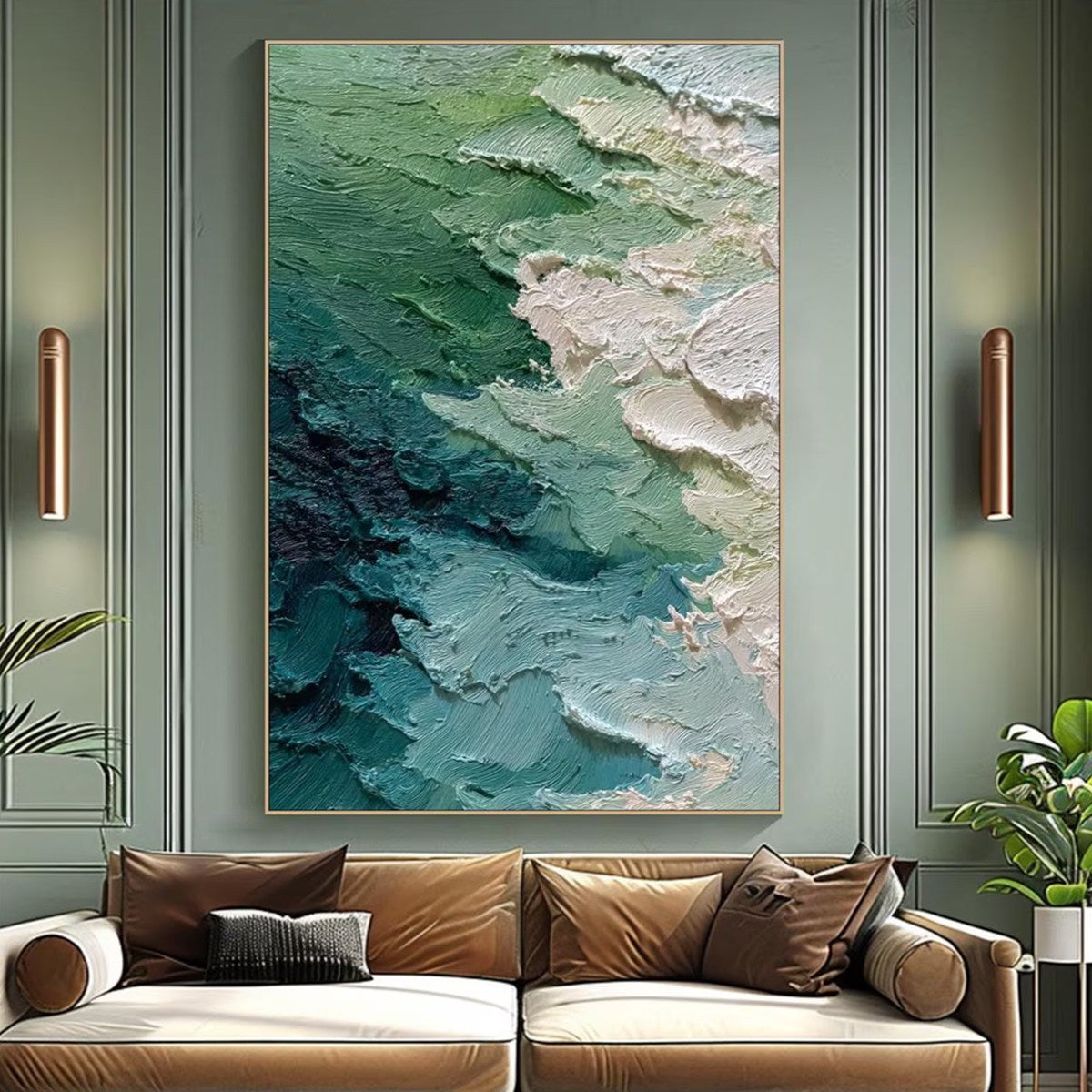 Emerald Tide Green Abstract Art | Textured Impasto Oil Painting