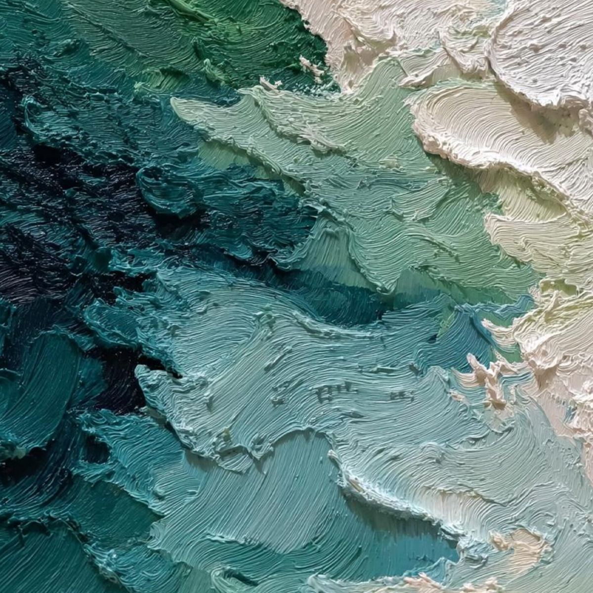 Emerald Tide Green Abstract Art | Textured Impasto Oil Painting