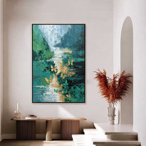 EMERGENCE: Textured Impasto River Painting with Golden Butterflies
