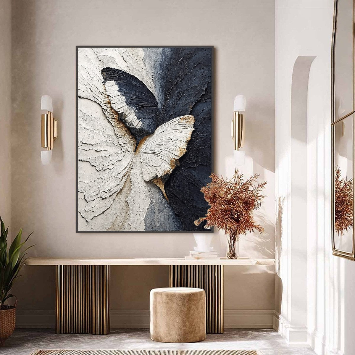 EMERGENCE: Textured Wabi Sabi Butterfly Impasto Wall Art