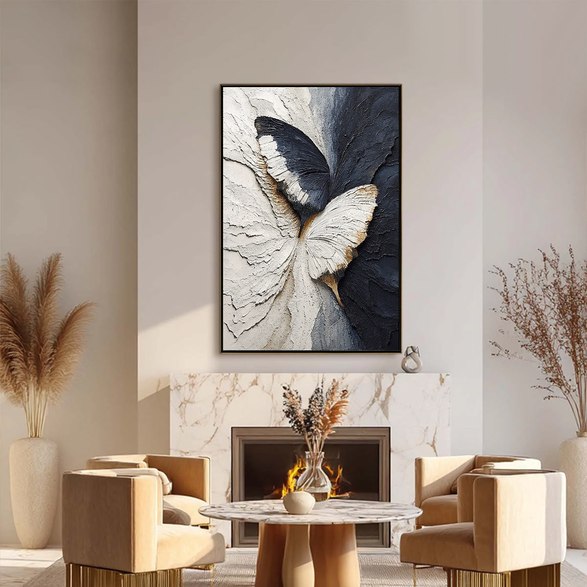 EMERGENCE: Textured Wabi Sabi Butterfly Impasto Wall Art
