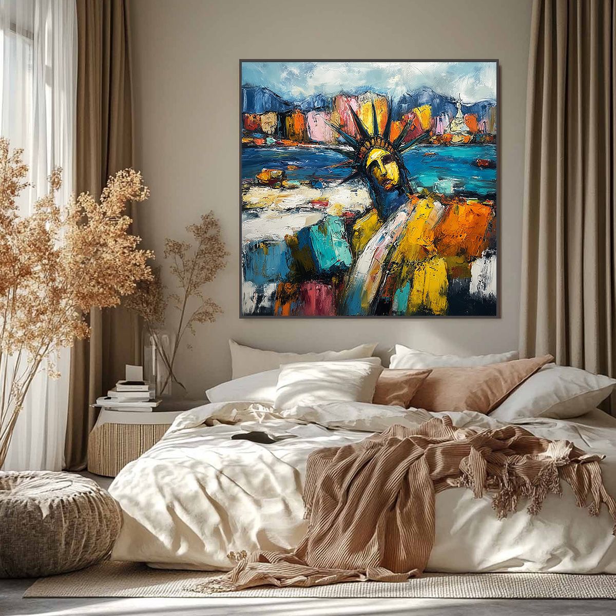 EMPIRE VIBRATIONS: Textured Abstract Statue of Liberty Cityscape Painting