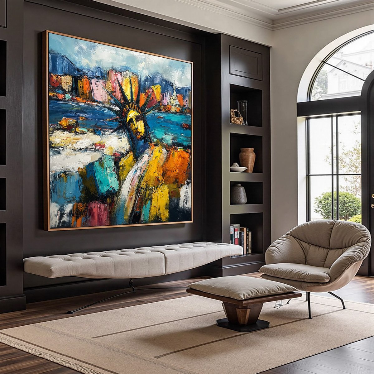 EMPIRE VIBRATIONS: Textured Abstract Statue of Liberty Cityscape Painting