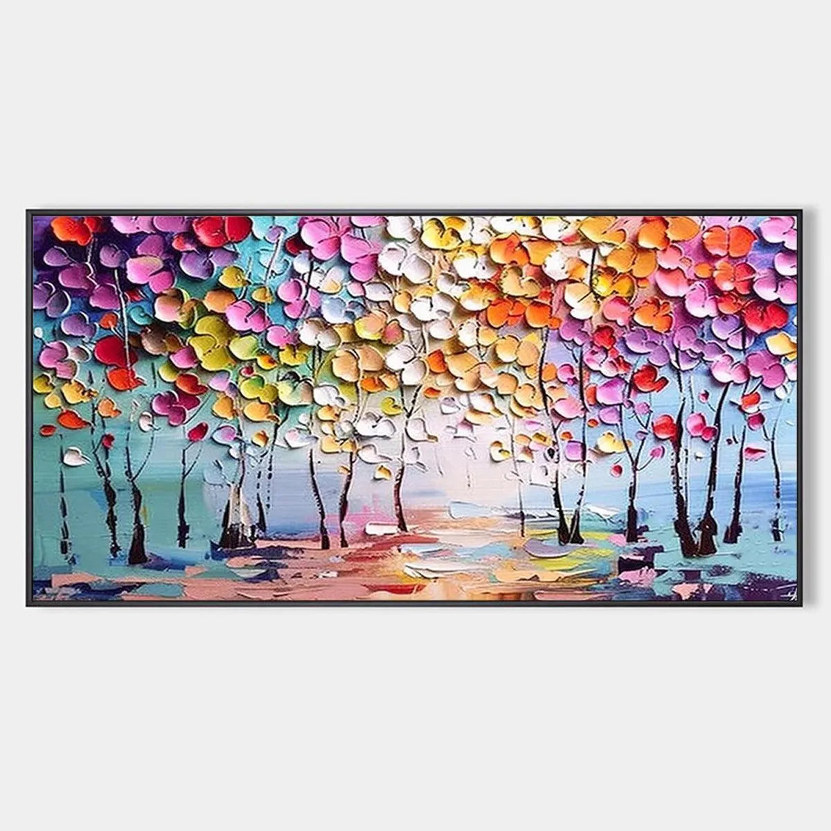 Textured Impasto Forest Painting in Vibrant Colors