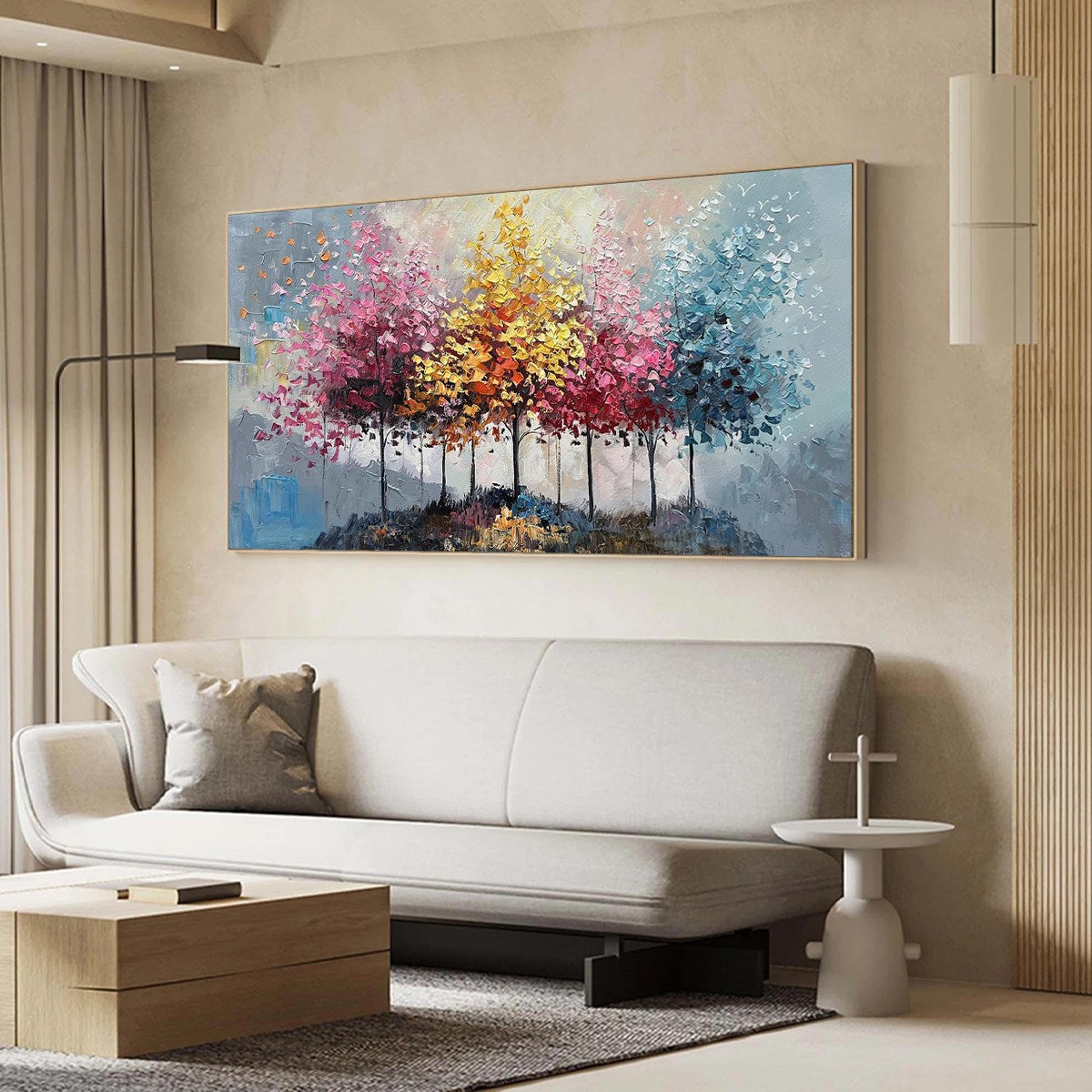 ENCHANTED FOREST: Textured Colorful Trees Oil Painting