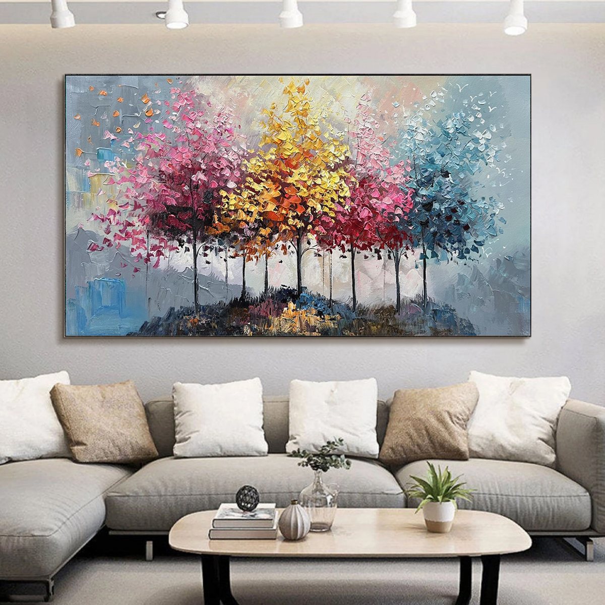 ENCHANTED FOREST: Textured Colorful Trees Oil Painting