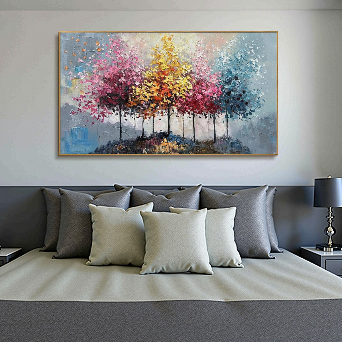 ENCHANTED FOREST: Textured Colorful Trees Oil Painting
