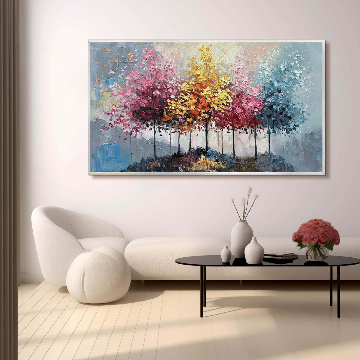 Enchanted Forest: Original Textured Colorful Trees Oil Painting - Vibrant Forest Landscape Wall Art