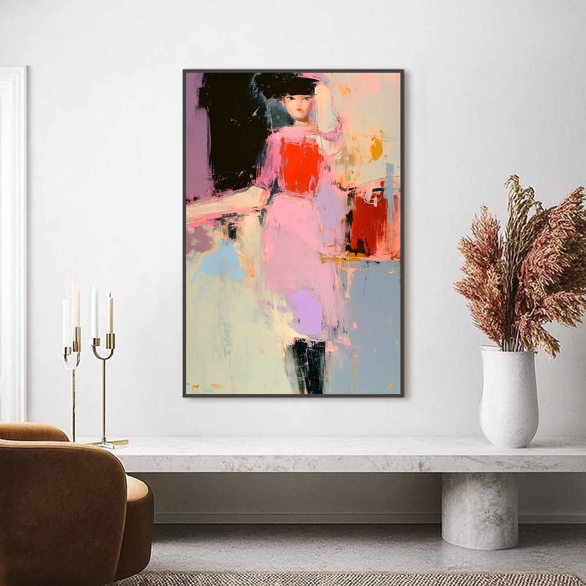 ENIGMA IN PINK: Modern Abstract Figurative Portrait Painting