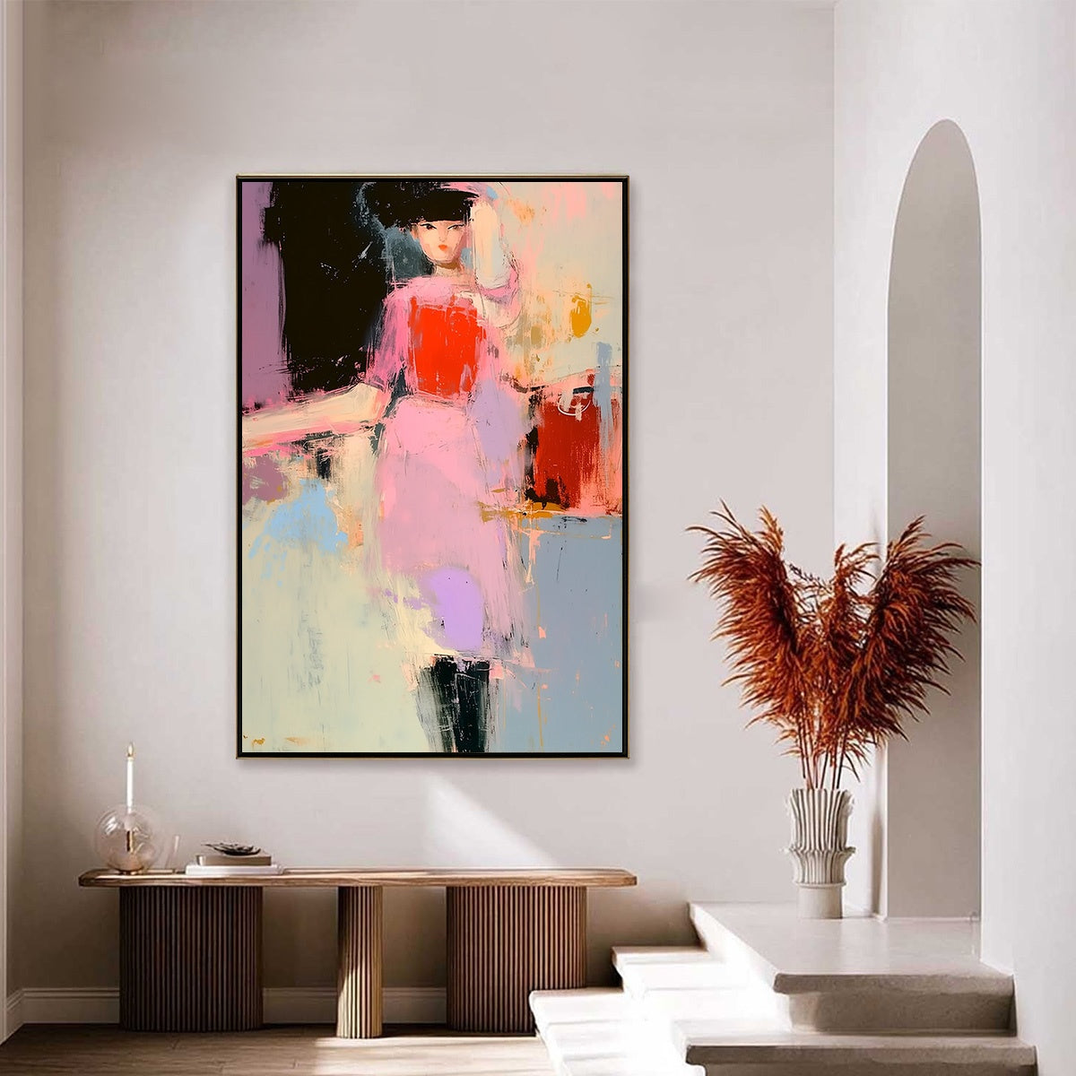 ENIGMA IN PINK: Modern Abstract Figurative Portrait Painting
