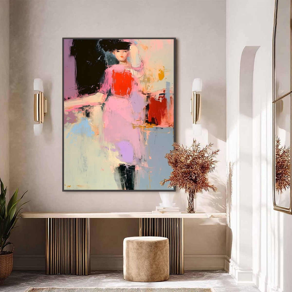 ENIGMA IN PINK: Modern Abstract Figurative Portrait Painting