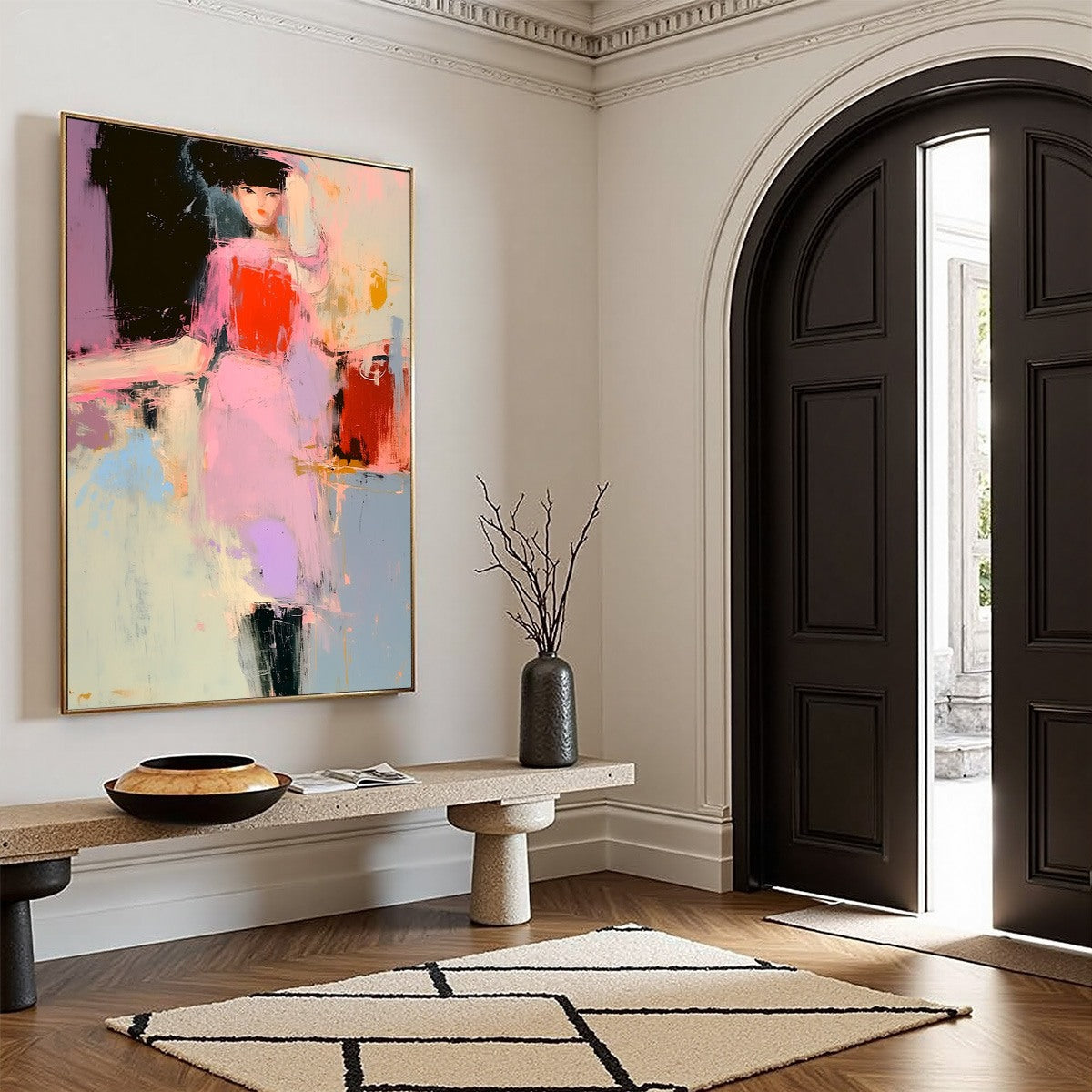 ENIGMA IN PINK: Modern Abstract Figurative Portrait Painting