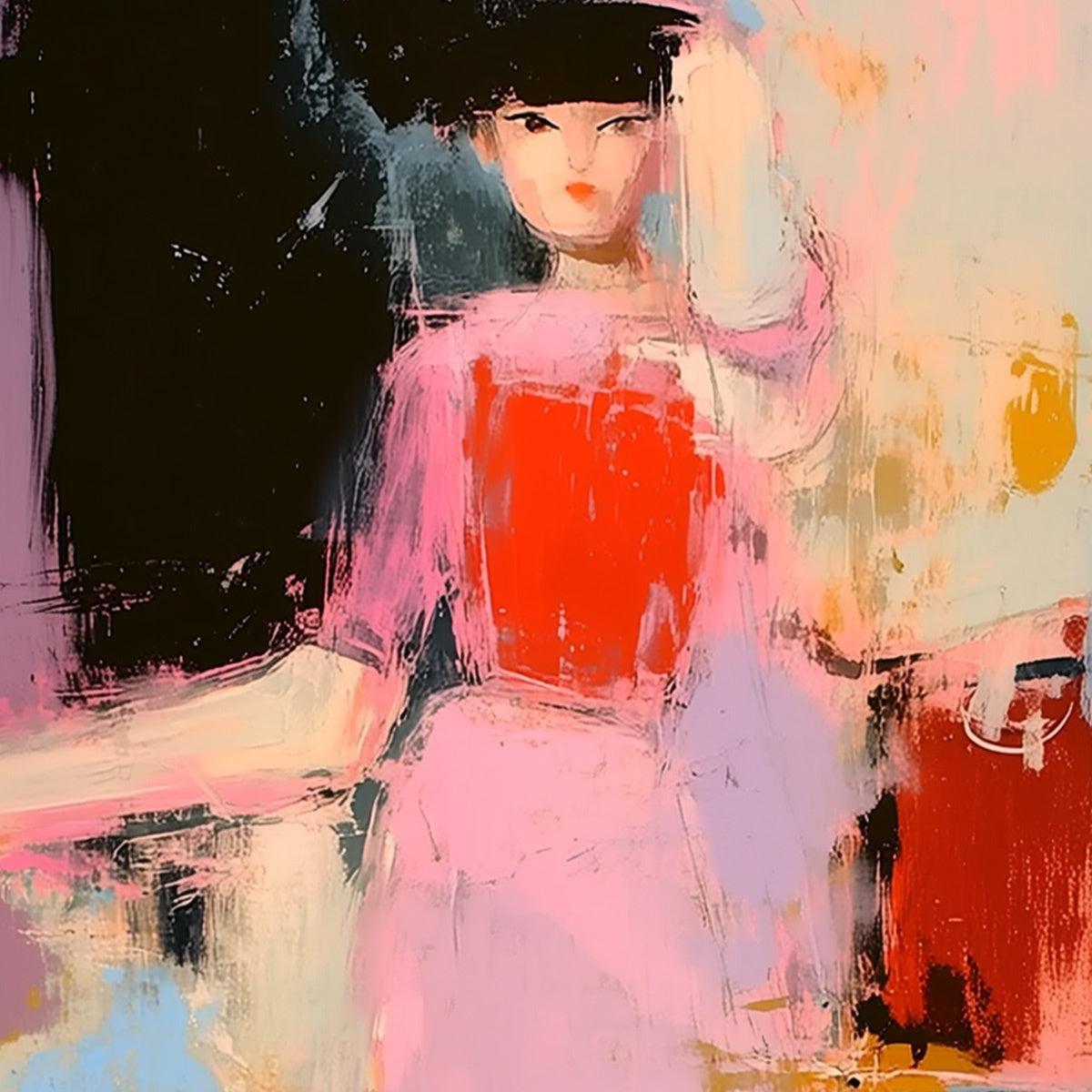 ENIGMA IN PINK: Modern Abstract Figurative Portrait Painting