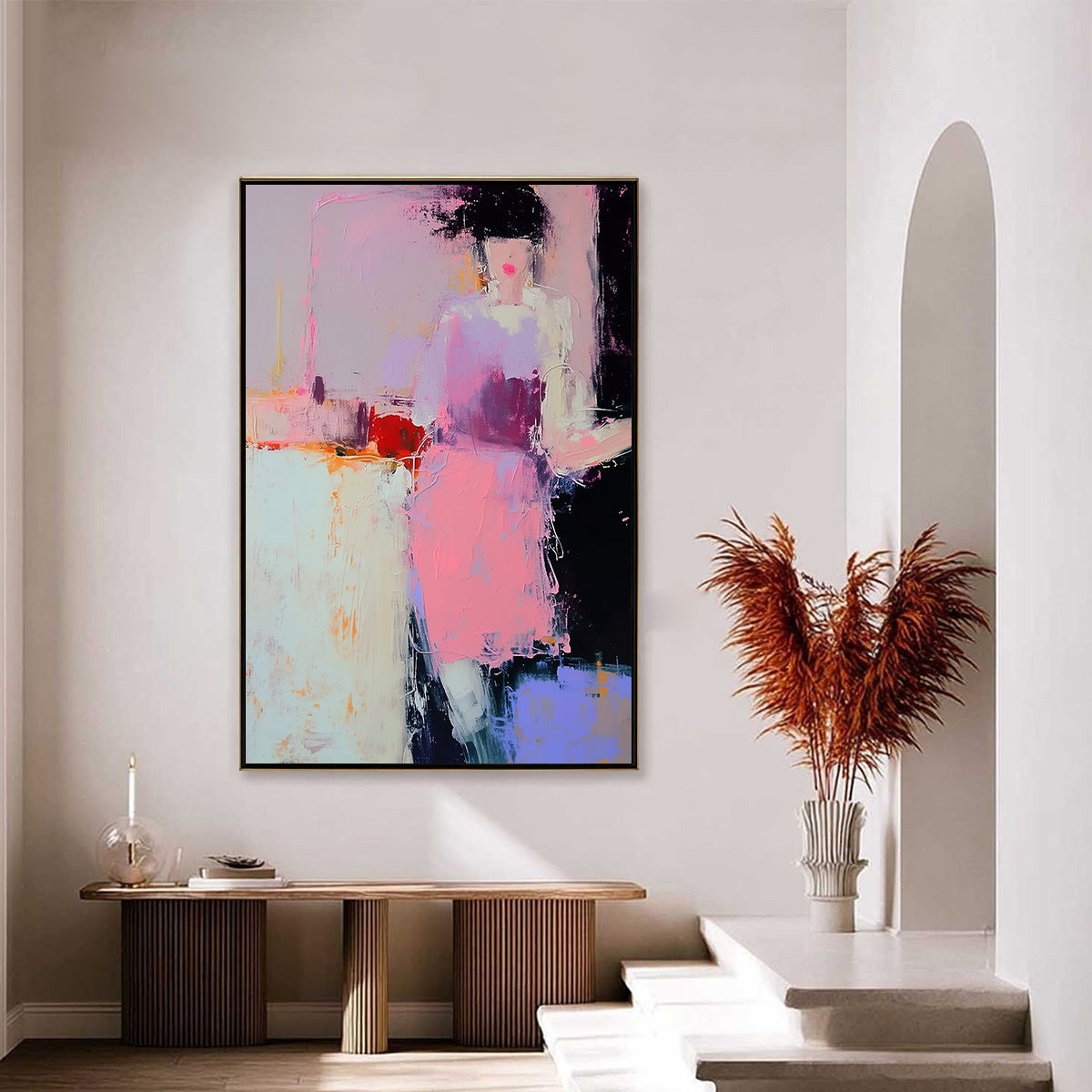 ENIGMA IN PINK: Textured Abstract Portrait Painting of a Woman