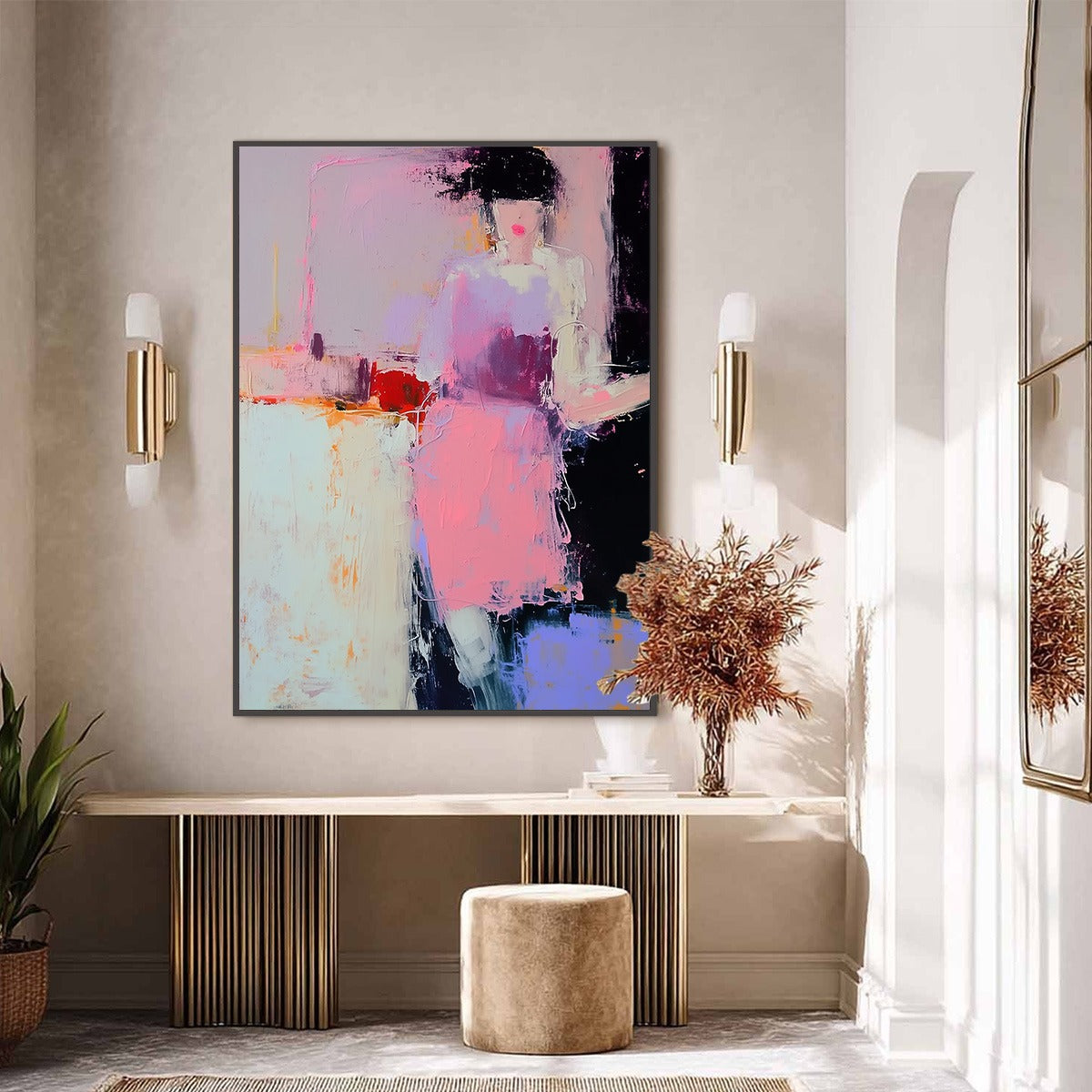 ENIGMA IN PINK: Textured Abstract Portrait Painting of a Woman