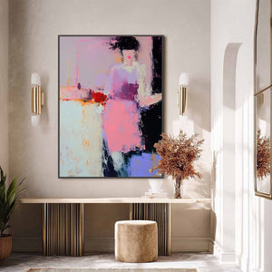 ENIGMA IN PINK: Textured Abstract Portrait Painting of a Woman