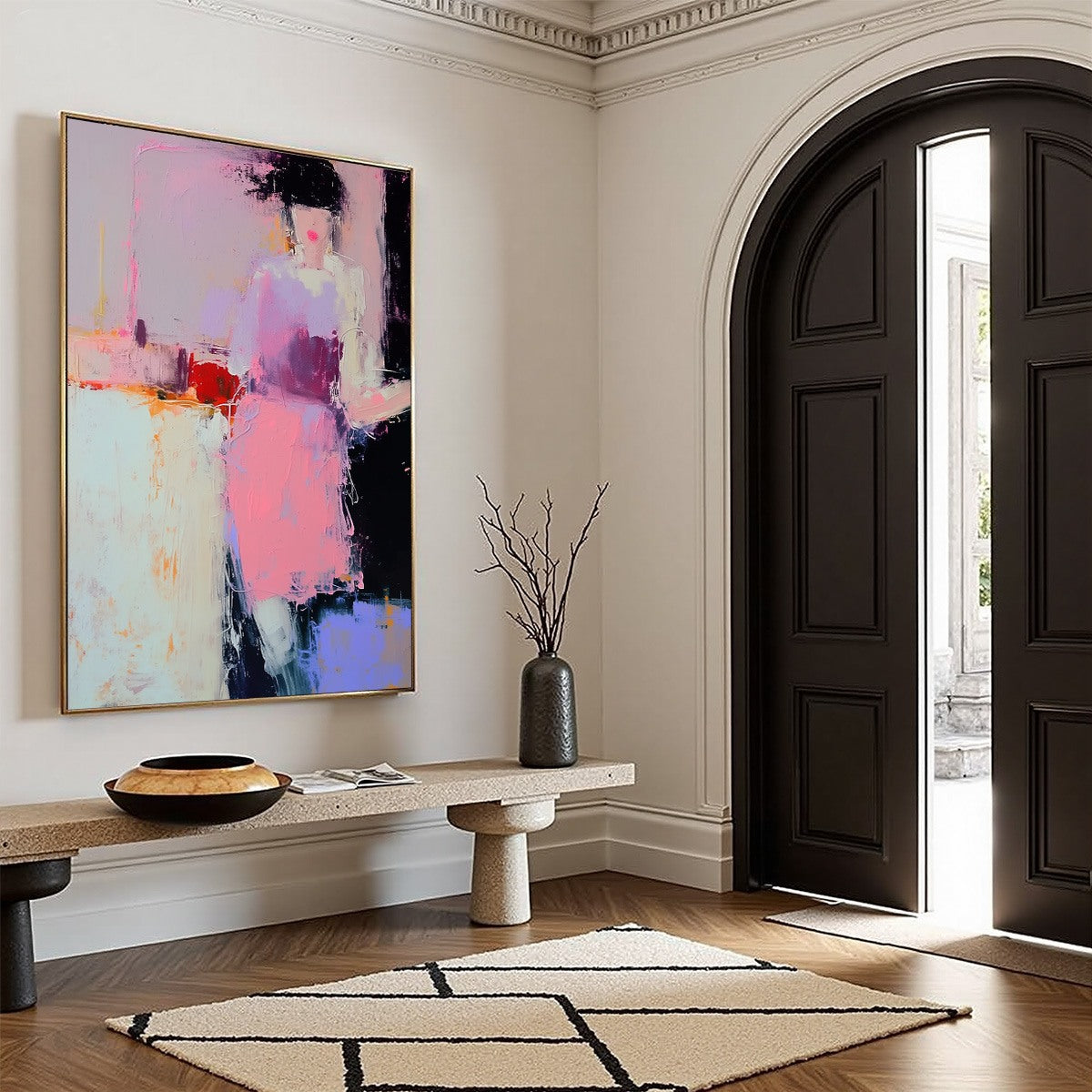ENIGMA IN PINK: Textured Abstract Portrait Painting of a Woman