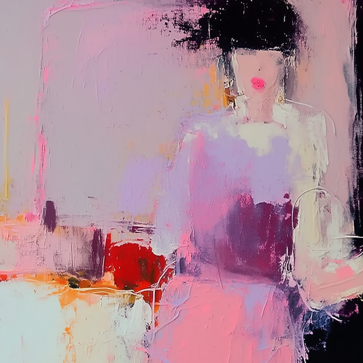 ENIGMA IN PINK: Textured Abstract Portrait Painting of a Woman