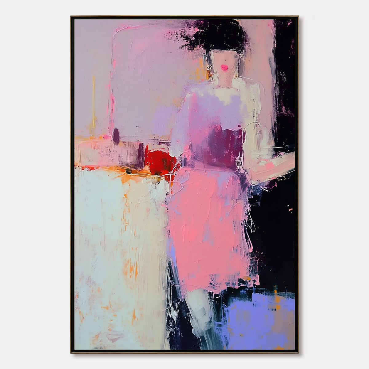 ENIGMA IN PINK: Textured Abstract Portrait Painting of a Woman