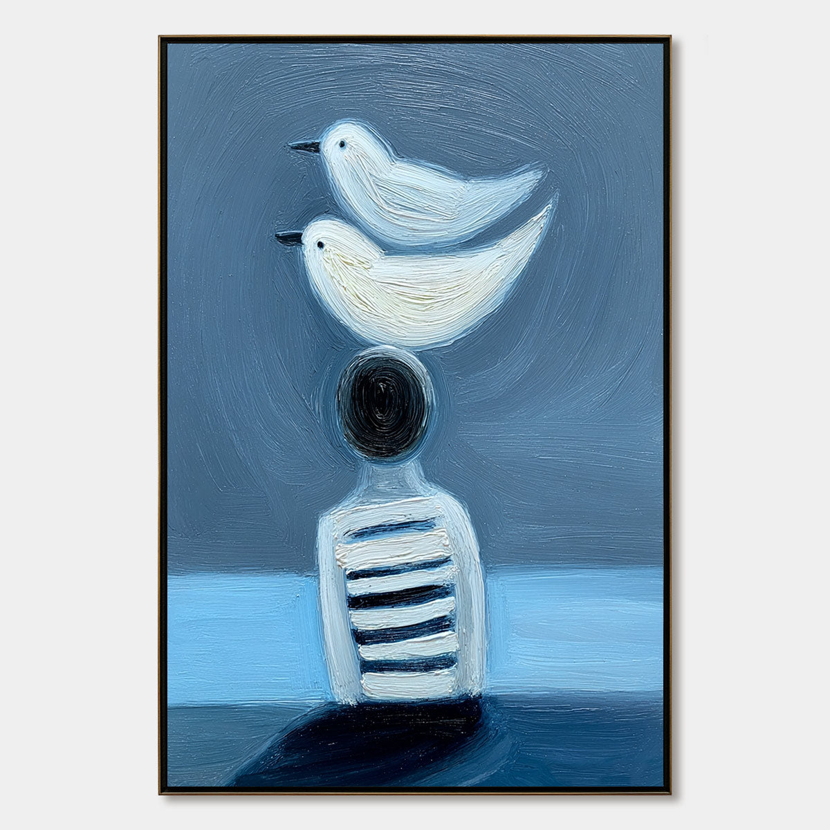 EQUILIBRIUM: Serene Blue Textured Figurative Oil Painting