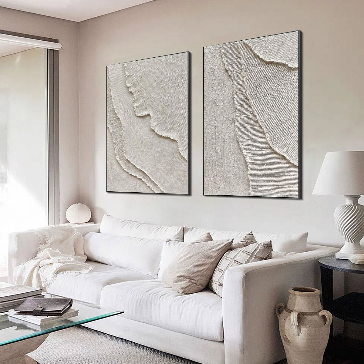 ETCHED IN STONE: Textured Minimalist Abstract Diptych