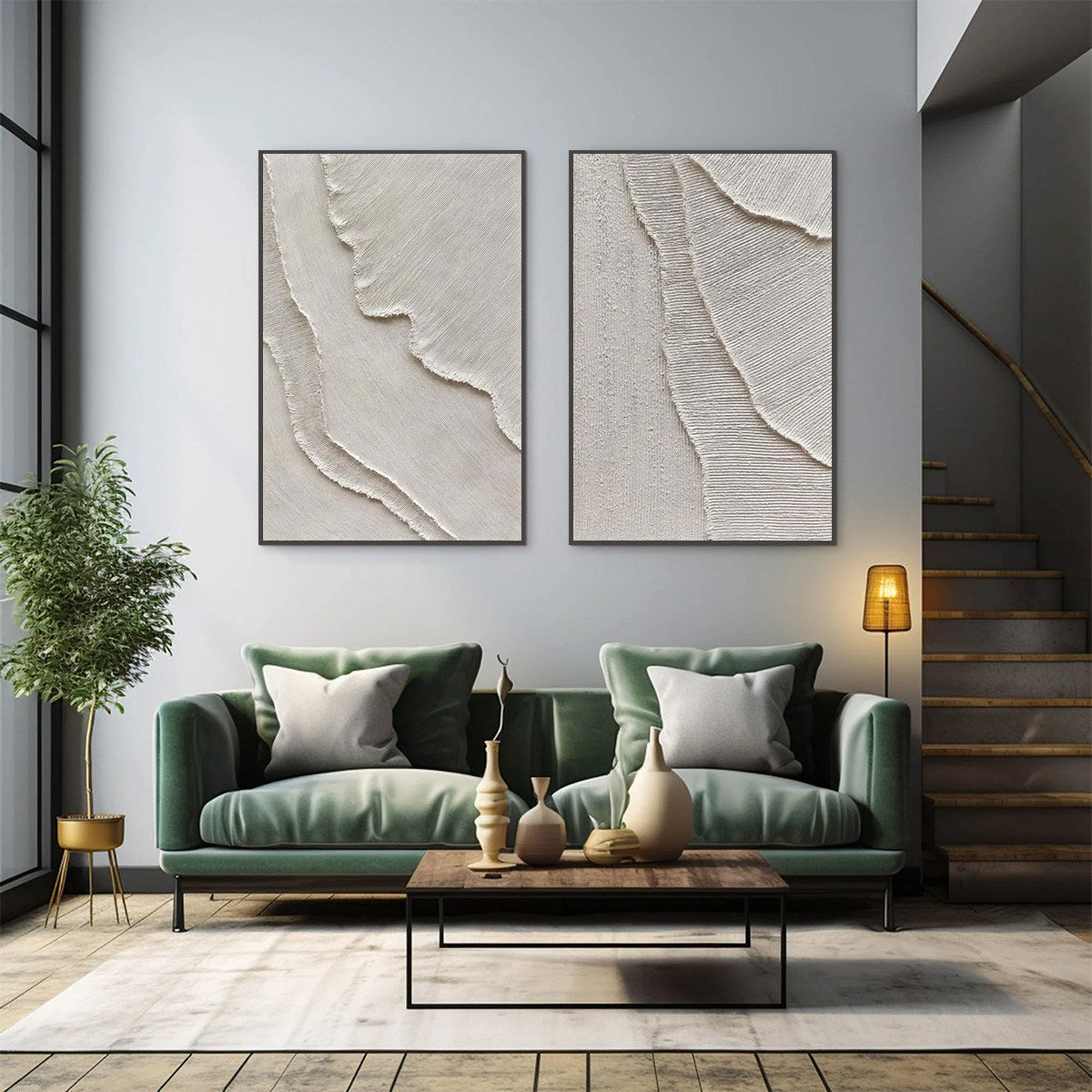 ETCHED IN STONE: Textured Minimalist Abstract Diptych