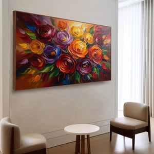 ETERNAL BLOOM: Colorful Textured Impasto Floral Oil Painting