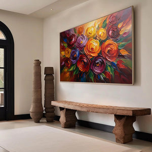 ETERNAL BLOOM: Colorful Textured Impasto Floral Oil Painting