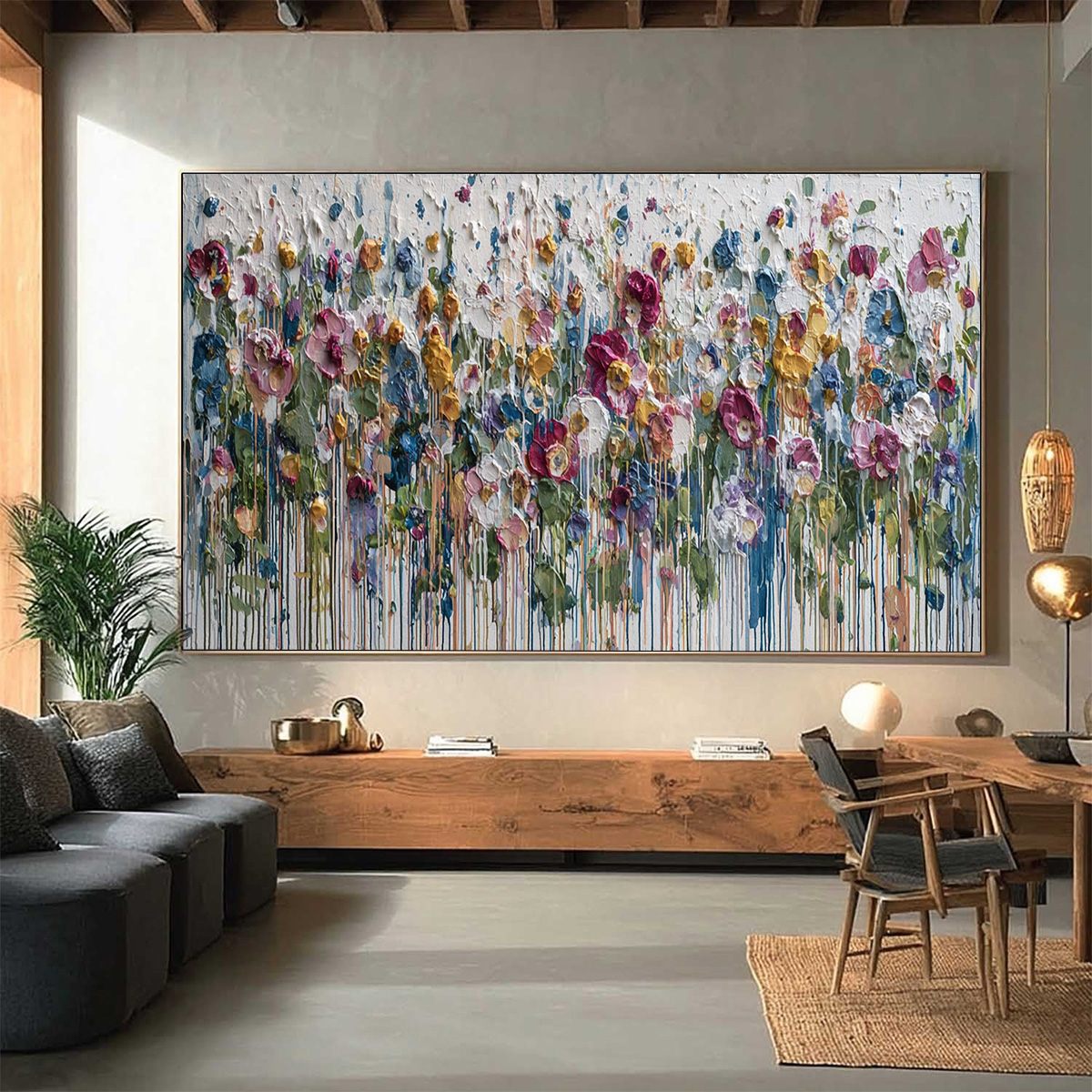 ETERNAL BLOOM: Colorful Textured Impasto Flower Field Painting
