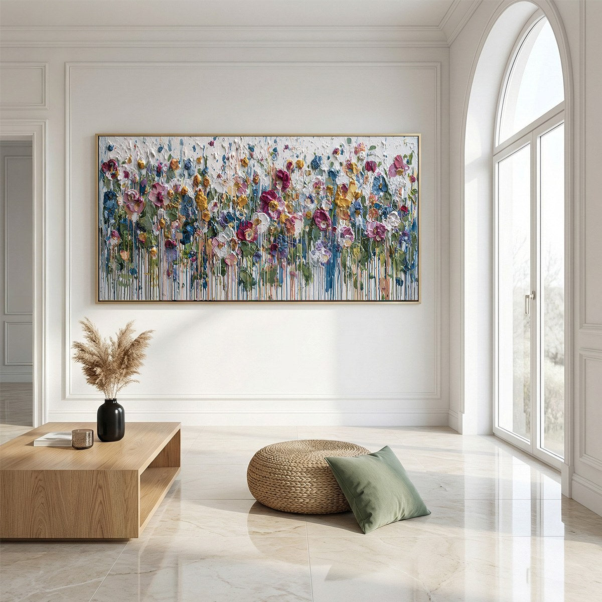 ETERNAL BLOOM: Colorful Textured Impasto Flower Field Painting