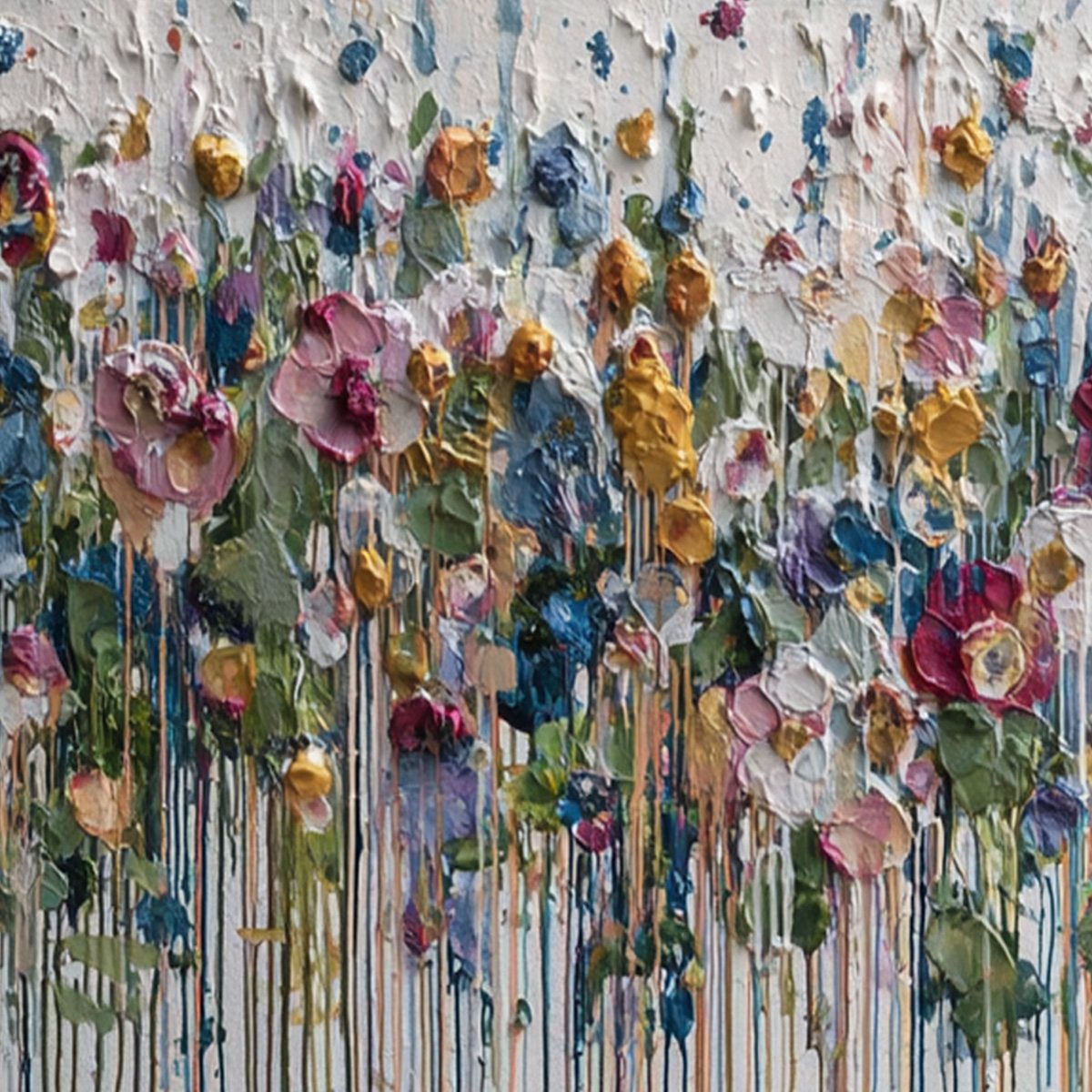 ETERNAL BLOOM: Colorful Textured Impasto Flower Field Painting