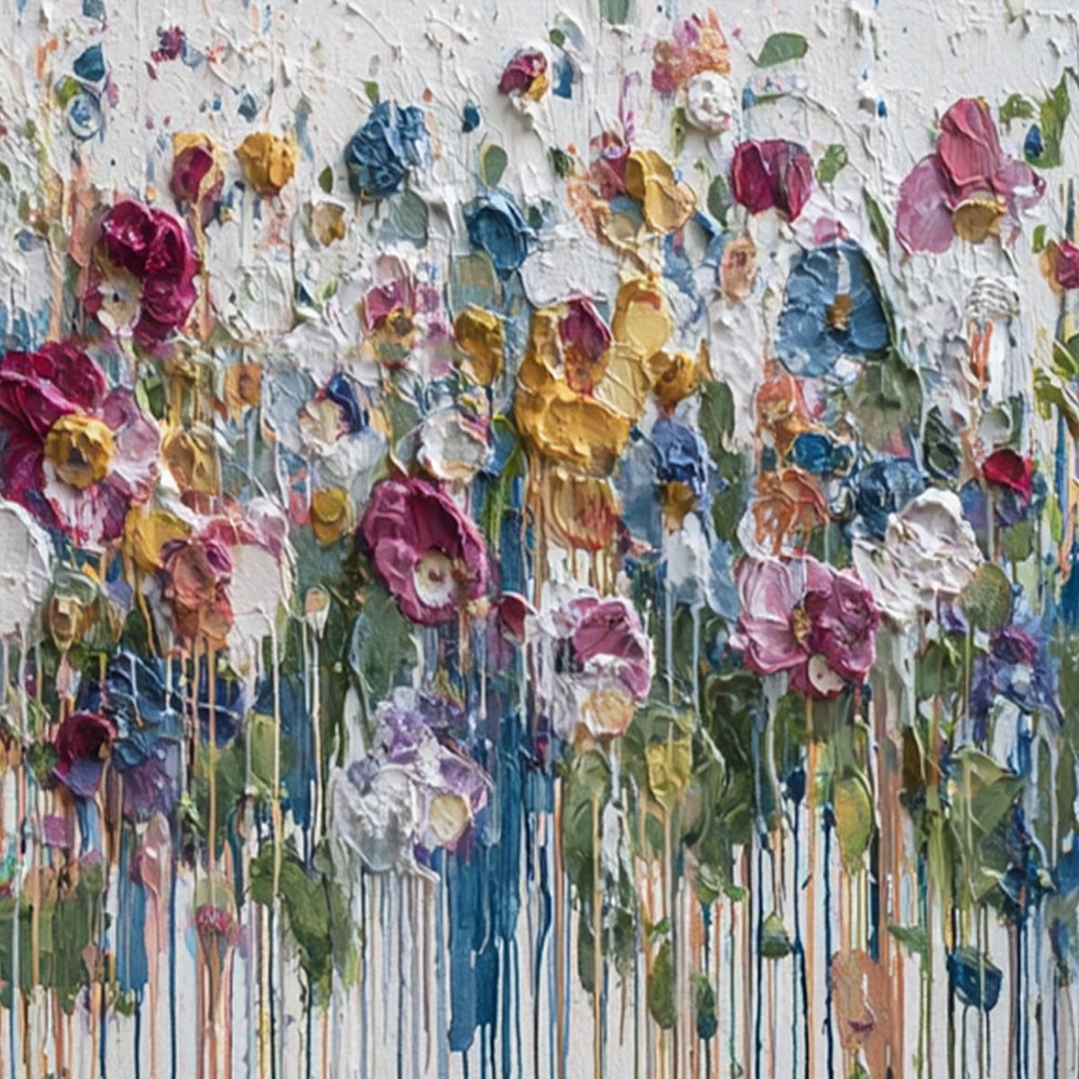 ETERNAL BLOOM: Colorful Textured Impasto Flower Field Painting