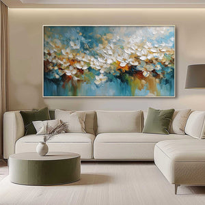 ETERNAL BLOOM: Textured Abstract White Floral Impasto Painting