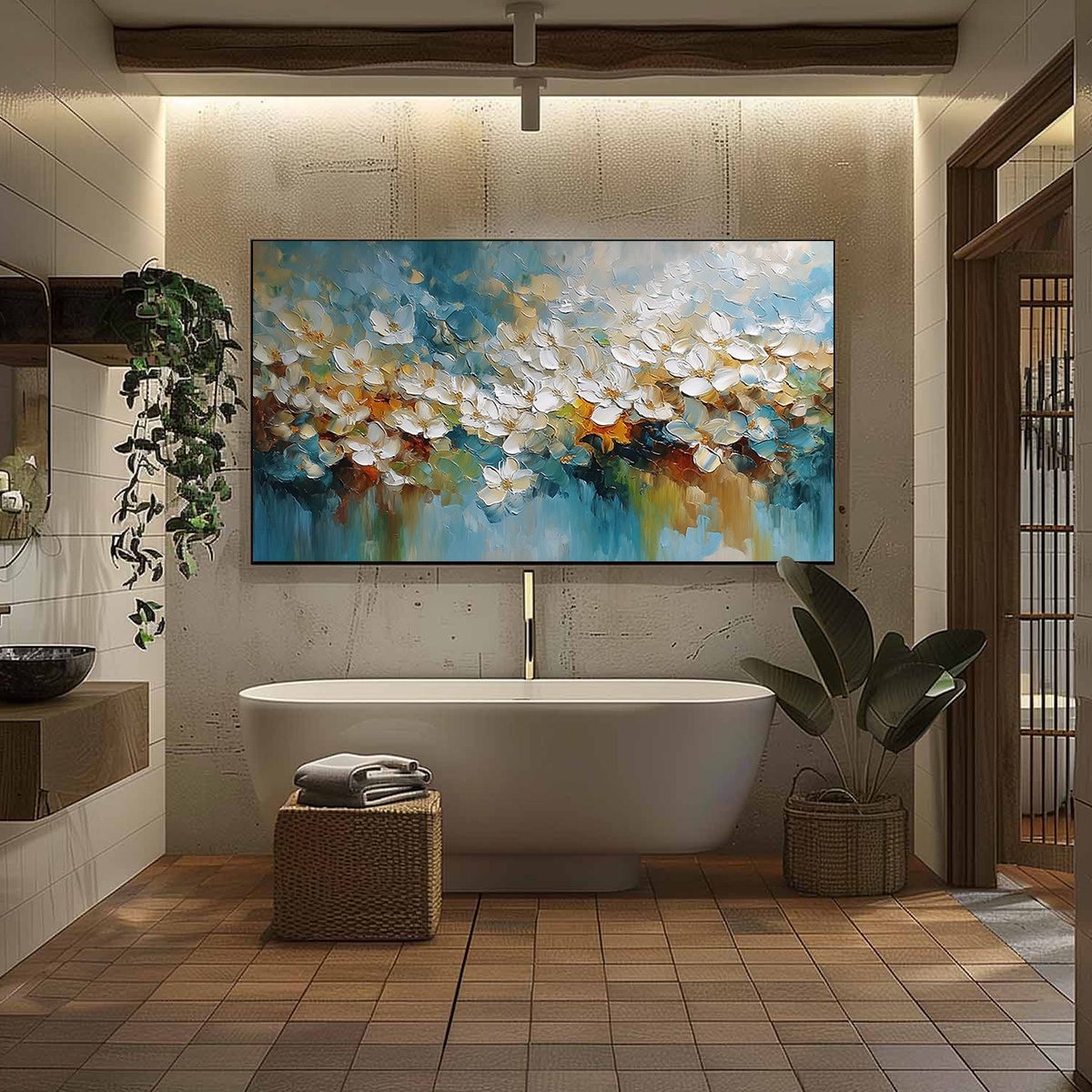 ETERNAL BLOOM: Textured Abstract White Floral Impasto Painting