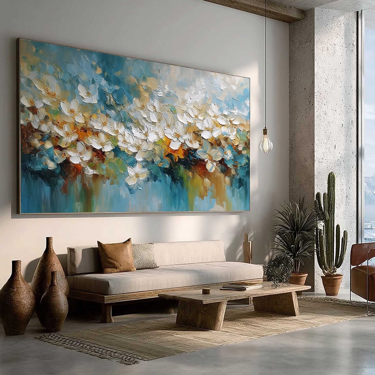 ETERNAL BLOOM: Textured Abstract White Floral Impasto Painting
