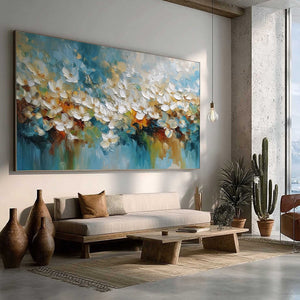 ETERNAL BLOOM: Textured Abstract White Floral Impasto Painting