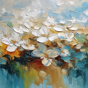 ETERNAL BLOOM: Textured Abstract White Floral Impasto Painting