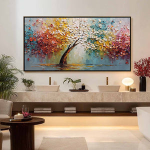 ETERNAL BLOSSOM: Colorful Textured Palette Knife Tree of Life Painting