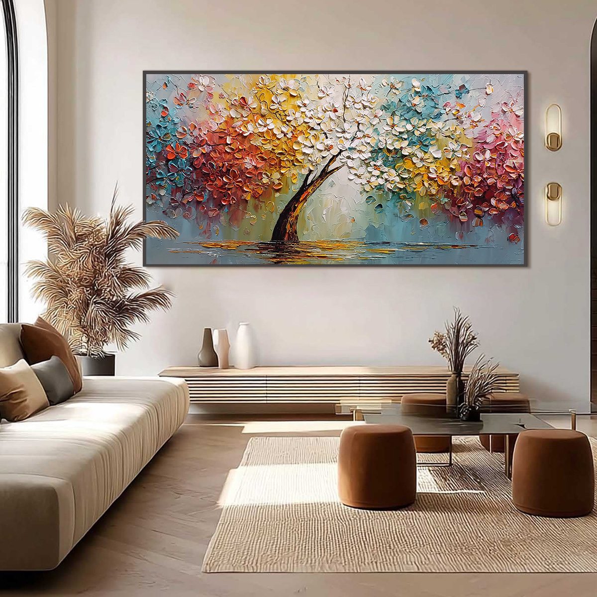 ETERNAL BLOSSOM: Colorful Textured Palette Knife Tree of Life Painting