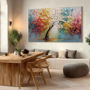ETERNAL BLOSSOM: Colorful Textured Palette Knife Tree of Life Painting
