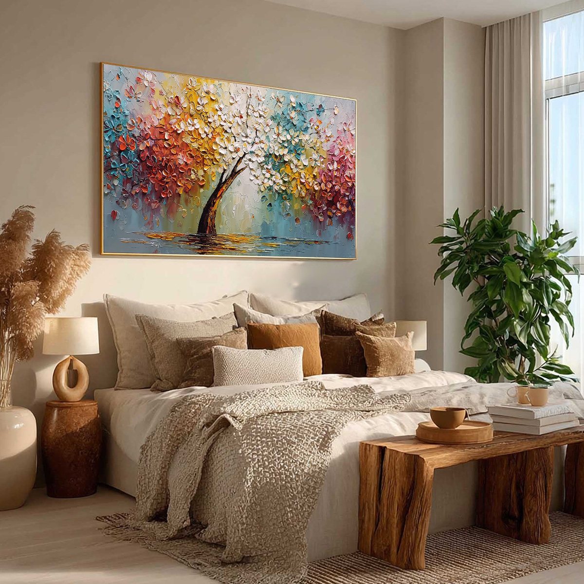 ETERNAL BLOSSOM: Colorful Textured Palette Knife Tree of Life Painting