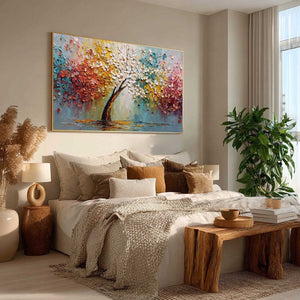 ETERNAL BLOSSOM: Colorful Textured Palette Knife Tree of Life Painting